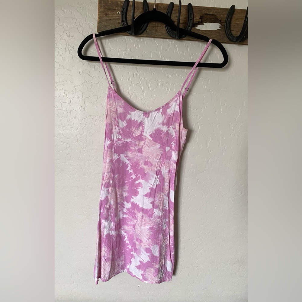Abound Pink and White Tie-Dye Slip Dress with Spaghetti Straps